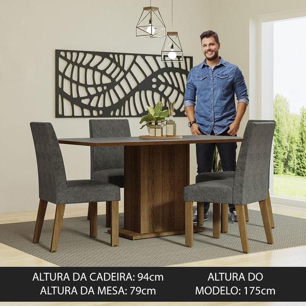 Imagem de Conjunto Sala de Jantar Mesa Tampo de Madeira 4 Cadeiras Rustic/Cinza/Silver Keila Madesa