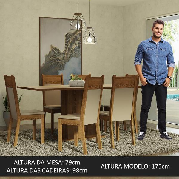 Imagem de Conjunto Sala de Jantar Mesa Tampo de Madeira 6 Cadeiras Crema/Rustic/Bege Augusta Madesa