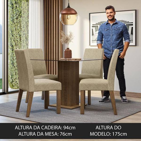 Imagem de Conjunto Sala de Jantar Mesa Tampo de Vidro 4 Cadeiras Rustic/Imperial Ivy Madesa