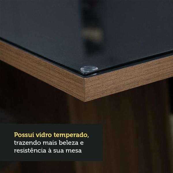 Imagem de Conjunto Sala de Jantar Mesa Tampo de Vidro 4 Cadeiras Rustic/Preto/Imperial Aryeli Madesa