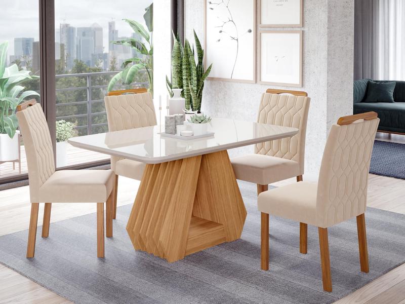 Conjunto Sala de Jantar Mesa Tampo de Vidro/MDF Agata e 4 Cadeiras Paola - Cimol Conjunto Sala de Jantar Mesa Tampo de Vidro/MDF Agata e 4 Cadeiras Paola - Cimol