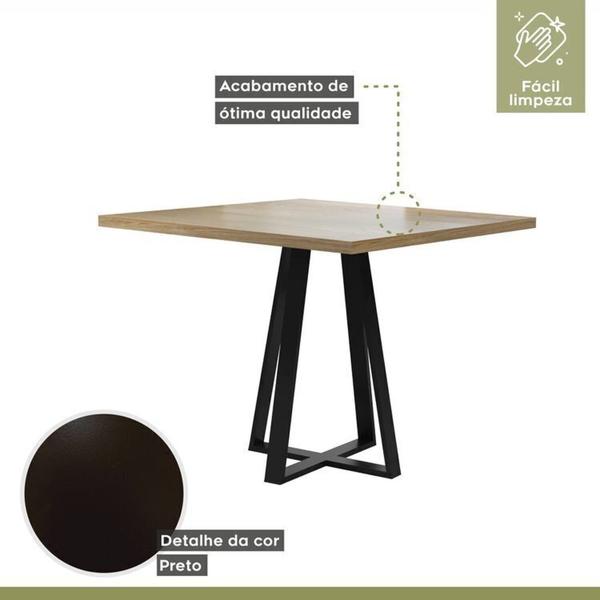 Imagem de Conjunto Sala de Jantar Mesa Tampo MDF 90x90cm com 4 cadeiras wood MDecor Preto Fosco/Siena/Mel/Bege