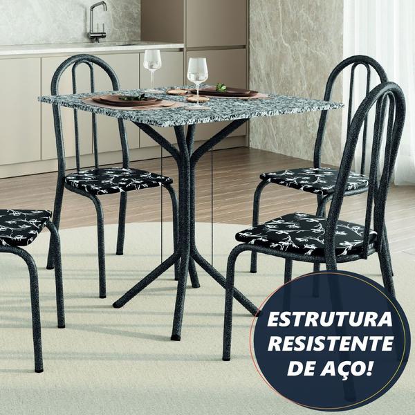 Imagem de Conjunto Sala De Jantar Mesa Thais Com 4 Cadeiras Diva 0,70m Granito Preto Craquelado/Floral Artefamol