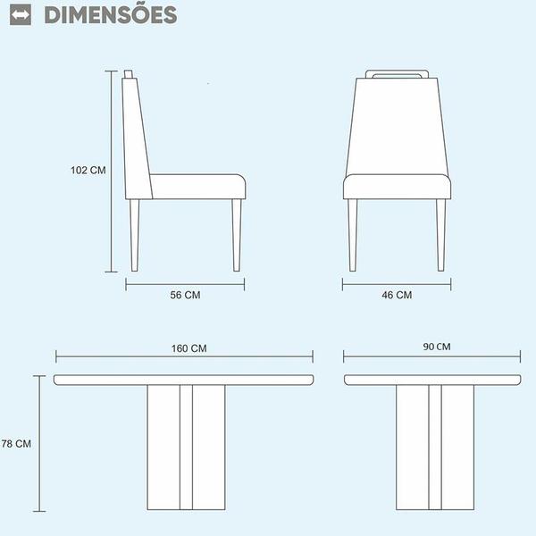 Imagem de Conjunto Sala de Jantar Munique 6 Cadeiras Safira Veludo Móveis Mundial