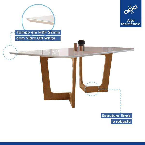 Imagem de Conjunto Sala De Jantar Nápoles Tampo Vidro/MDF com 8 Cadeiras Luísa Smart Plus Cel Móveis