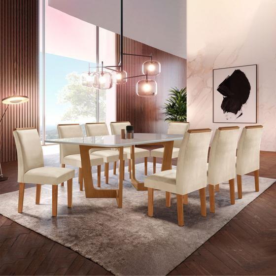 Conjunto Sala De Jantar Nápoles Tampo Vidro MDF com 8 Cadeiras Luísa Smart Plus Cel Móveis Conjunto Sala De Jantar Nápoles Tampo Vidro MDF com 8 Cadeiras Luísa Smart Plus Cel Móveis
