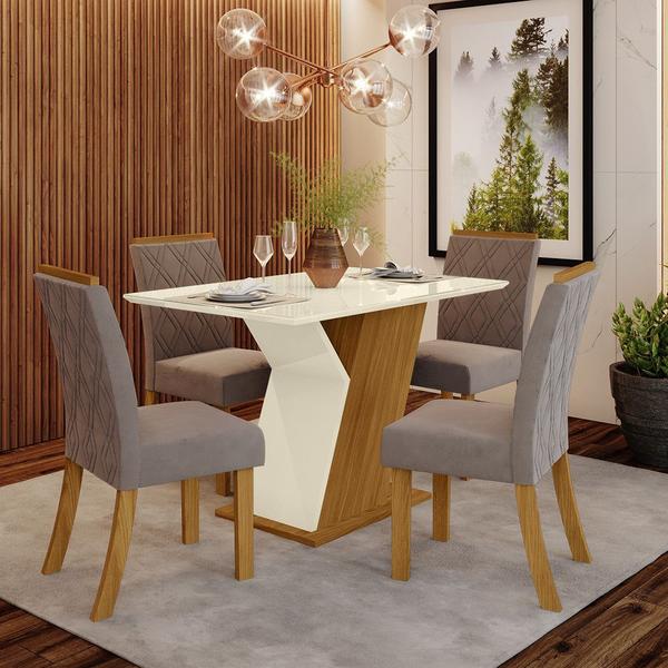 Imagem de Conjunto Sala de Jantar Tampo MDF Canto Reto com Vidro 120 Cm 4 Cadeiras Lupita Casa 812