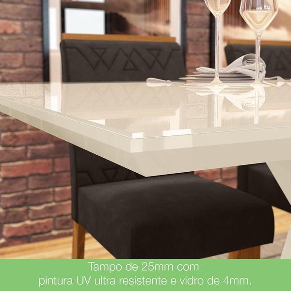 Imagem de Conjunto Sala De Jantar Tampo Mdf Com Vidro 6 Cadeiras Nature Com Off White E Marrom Expresso