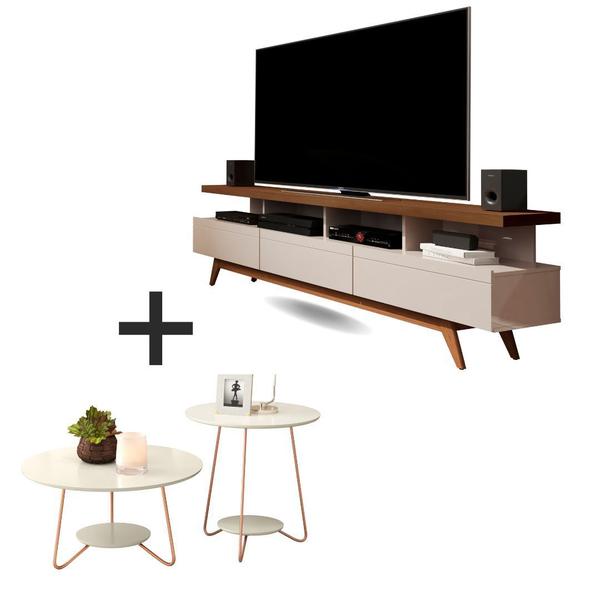 Imagem de Conjunto Sala Rack Wood 1.8 Freijo E Mesa de Sala Centro / Lateral Liz Off White