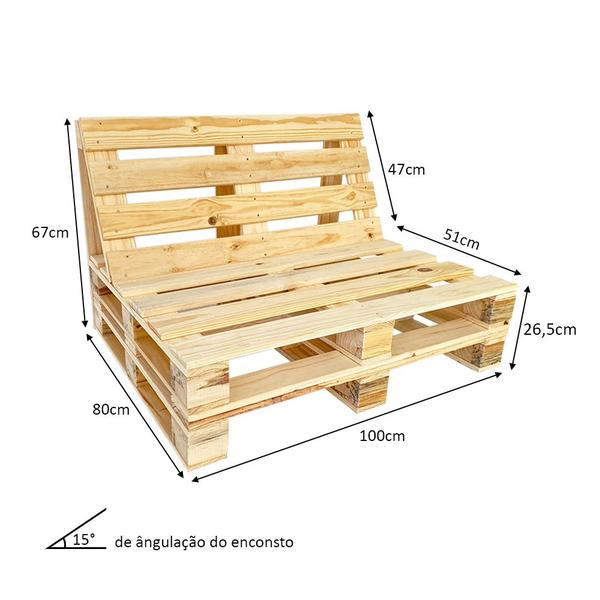 Imagem de Conjunto Sala Sofá Rústico de Madeira Palete em Pinus com Encosto 2 Lugares + 2 Mesas de Apoio