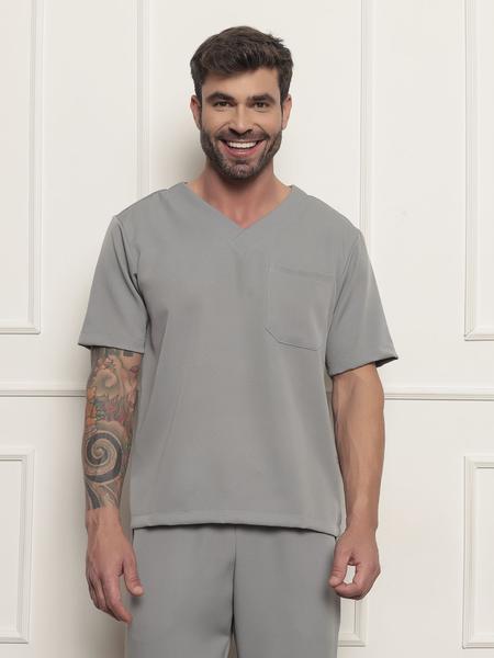 Imagem de Conjunto Scrub Masculino Andrews Pijama Clássico Cirúrgico Em Alfaiataria Cinza