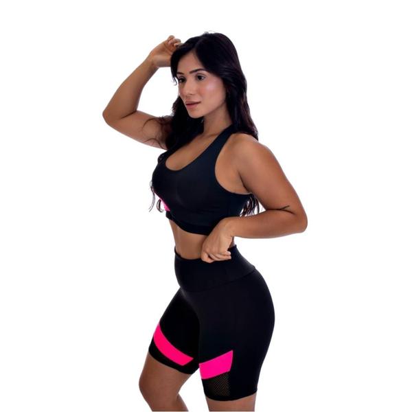 Imagem de Conjunto Short Legging Preto com Rosa Neon Ellapro Fitness