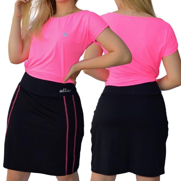 Imagem de Conjunto Short Saia + Blusa Dryfit Moda Fitness Modesta Evangélica Poliamida Uv50+ Academia