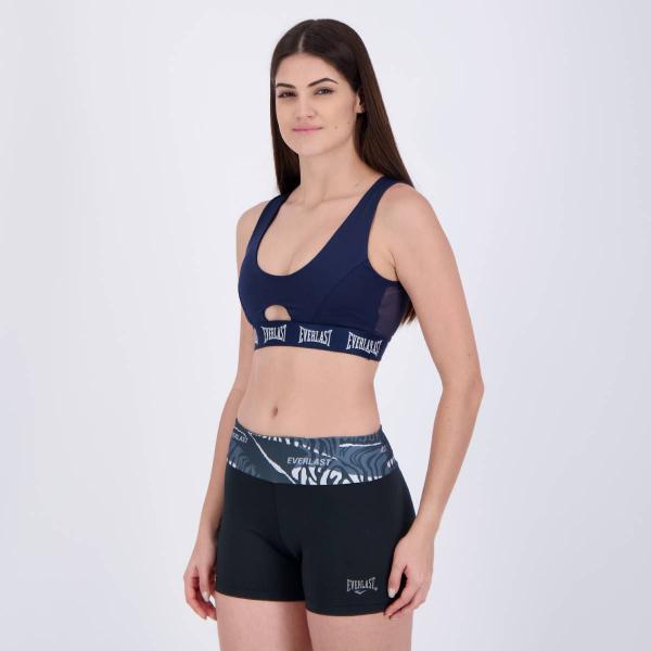 Imagem de Conjunto Shorts e Top Everlast Basic III Feminino Preto e Azul Marinho