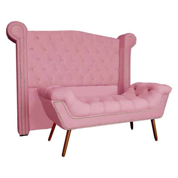 Imagem de Conjunto Sienna Cabeceira e Recamier King 195 Cm Suede Rosa Barbie - DL DECOR