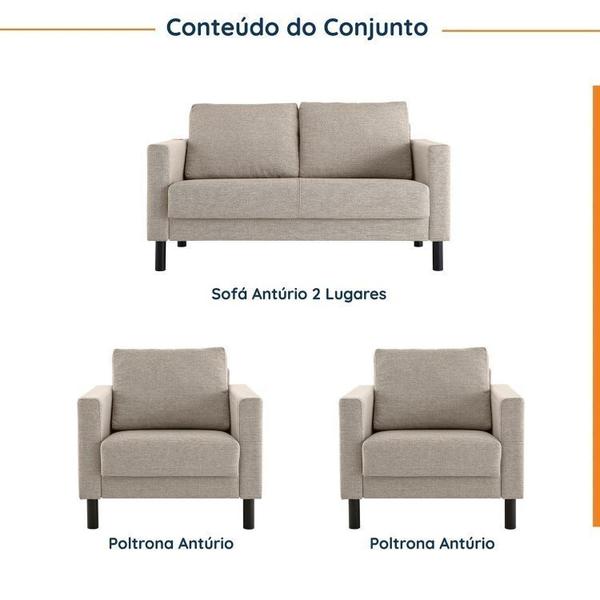 Imagem de Conjunto Sofá 2 Lugares com USB e 2 Poltronas em Linho Antúrio CabeCasa MadeiraMadeira