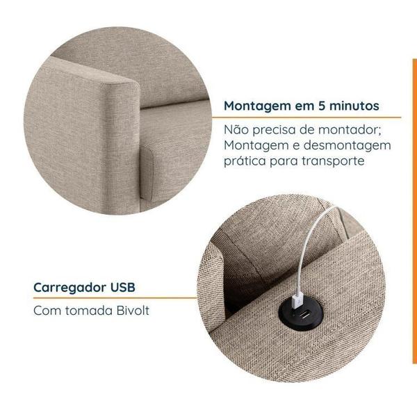 Imagem de Conjunto Sofá 2 Lugares com USB e 2 Poltronas em Linho Antúrio CabeCasa MadeiraMadeira