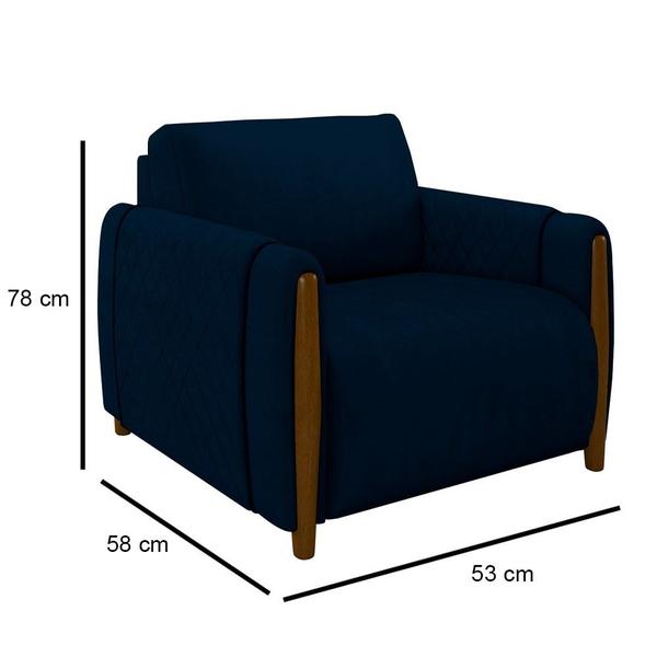 Imagem de Conjunto Sofá 3 Lugares 223cm e Poltrona 98cm Amaranto M22 Veludo Azul Marinho - Mpozenato