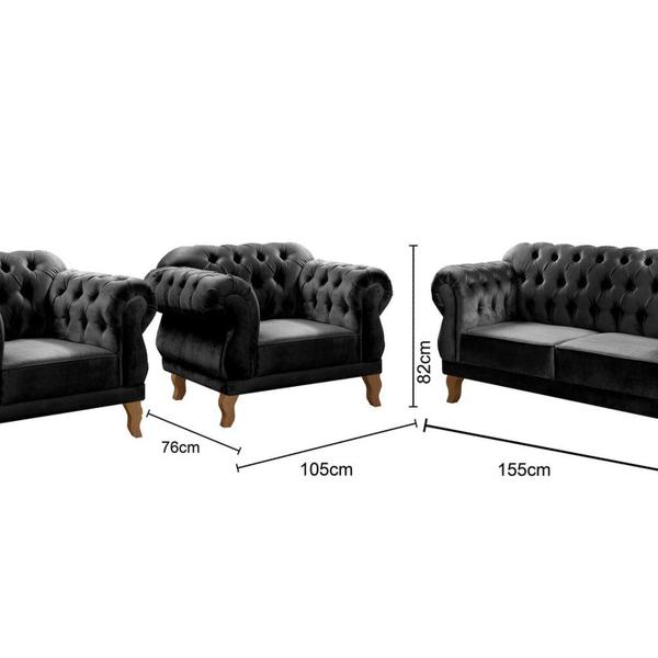 Imagem de Conjunto Sofá Duquesa Chesterfield 2 Lugares e 2 Poltronas Preto