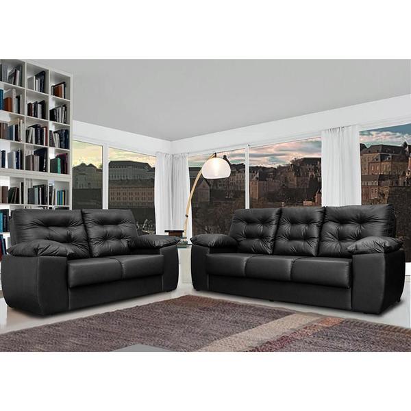 Conjunto Sofá Luxemburgo 3 E 2 Lugares 1,52m e 2,02m material sintético Preto - CAMA INBOX Conjunto Sofá Luxemburgo 3 E 2 Lugares 1,52m e 2,02m material sintético Preto - CAMA INBOX
