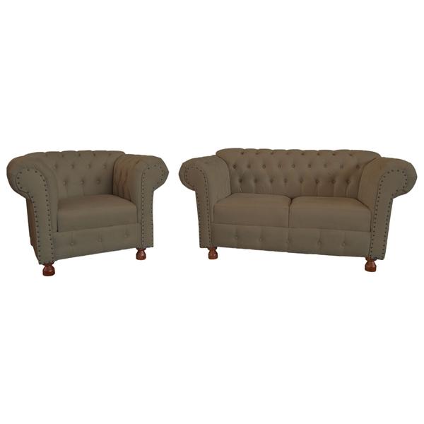 Imagem de Conjunto Sofa Namoradeira Chesterfield Capitone Luis XV Suede Bege / decoracao, sala tv estar, recepcao