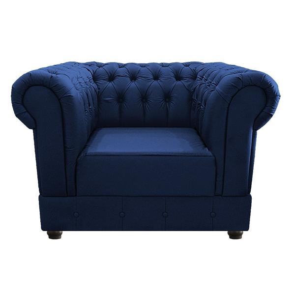 Imagem de Conjunto Sofá Namoradeira e Poltrona Cadeira Capitonê Chesterfield Suede Azul Marinho Recepção Sala de Estar Escritório Consultório - AM Decor