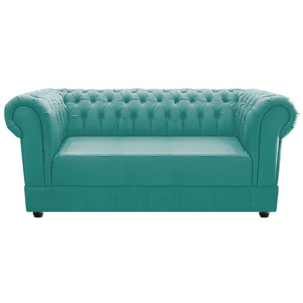 Imagem de Conjunto Sofá Namoradeira e Poltrona Capitonê Chesterfield Suede Azul Tiffany Recepção Sala de Estar - AM Decor