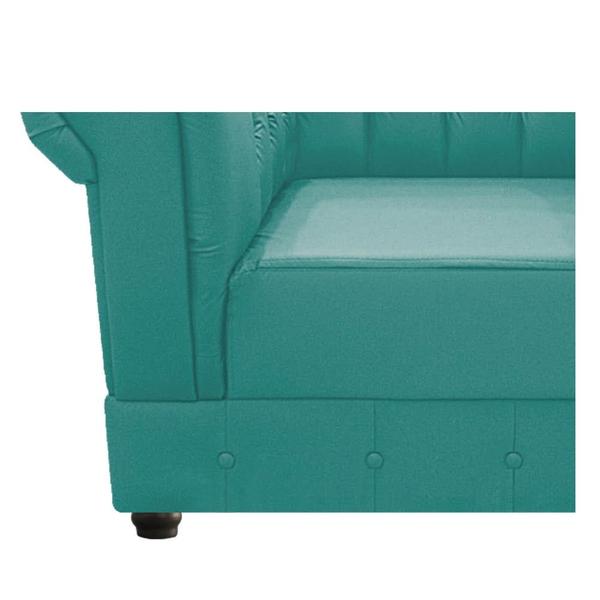 Imagem de Conjunto Sofá Namoradeira e Poltrona Capitonê Chesterfield Suede Azul Tiffany Recepção Sala de Estar - AM Decor