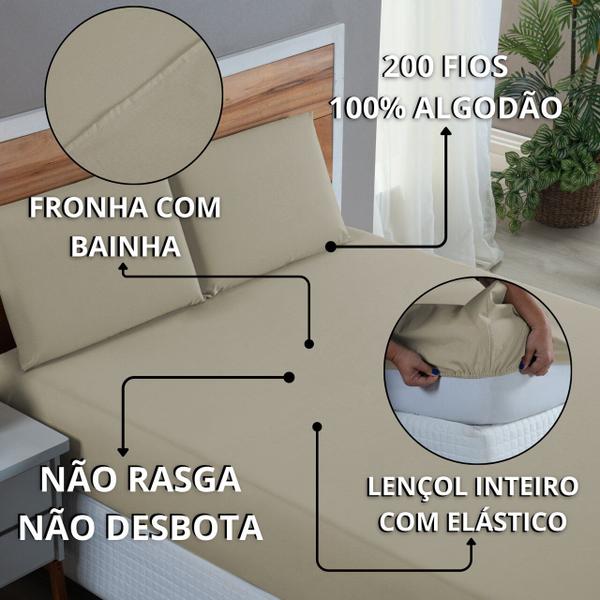 Imagem de Conjunto Solteiro 2 Peças 200 Fios Jogo de Lençol Algodão com Elástico Roupa de Cama Box