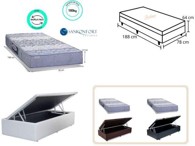 Imagem de Conjunto Solteiro Colchão Protege Ortopedico Sanko c/ Cama Box Baú  Jadmax 78x188 - Largura menor ideal para espaços pequenos