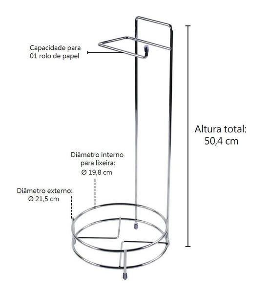 Imagem de Conjunto Suporte de Aço e Lixeira 5L Para Banheiro Lavabo