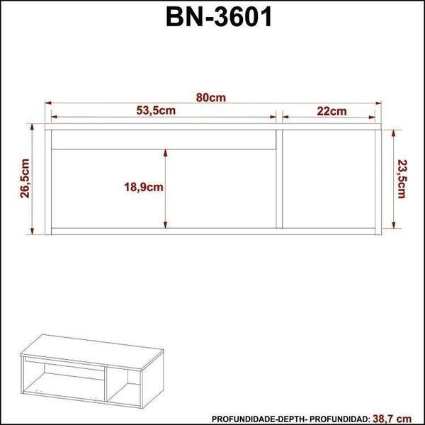 Imagem de Conjunto Suspenso para Banheiro com Espelheira 80cm