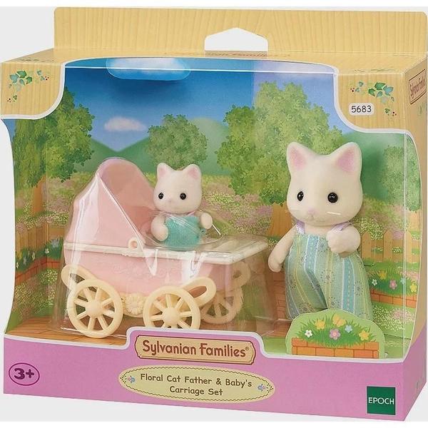 Imagem de Conjunto Sylvanian Families - Carrinho de Bebe- Papai e Bebe Gatos Primavera EPOCH MAGIA