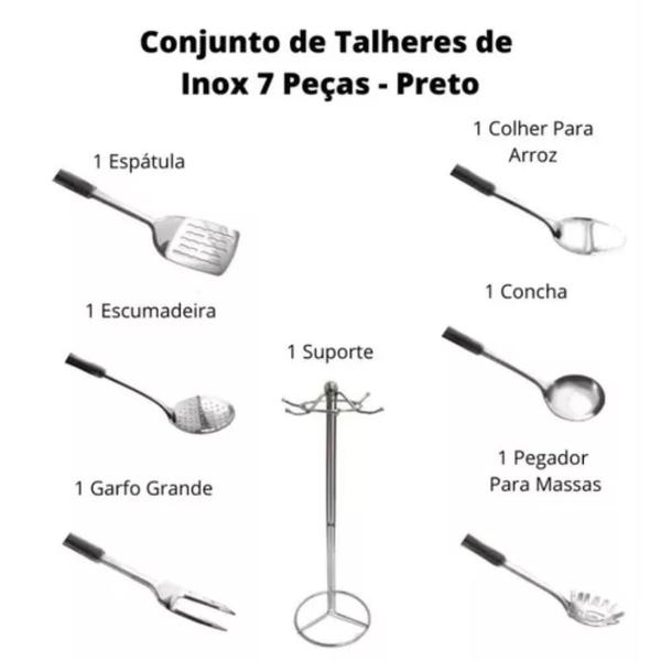 Imagem de Conjunto Talheres 7 Peças Aço Inox Suporte Utensílios