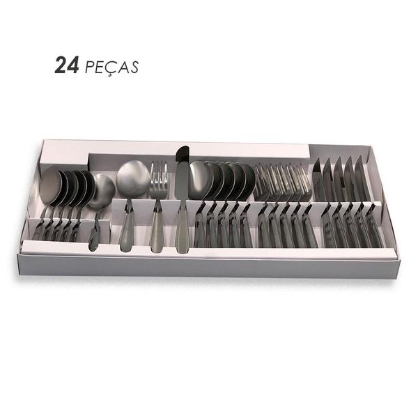 Imagem de Conjunto Talheres Aço Inox 24 Peças Porta Talheres Elegante