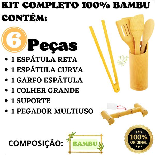 Imagem de Conjunto Talheres Bambu Utensílios Colher De Pau Pegador 