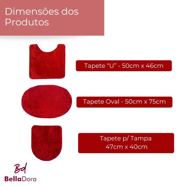 Imagem de Conjunto Tapete de Banheiro Kit 3 Peças Jogo Antiderrapante Cor Vermelho