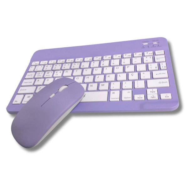 Imagem de Conjunto Teclado Com Mouse Bluetooth Sem Fio Coloridos Wireless