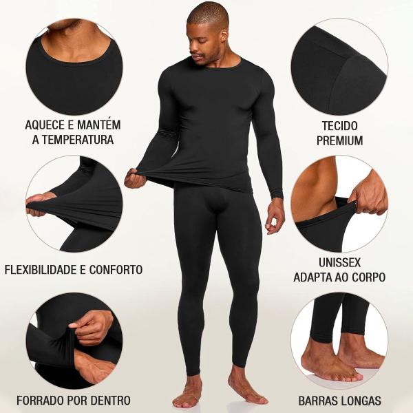 Imagem de Conjunto Térmico Kit Frio Blusa Calça segunda Pele Inverno + Gorro + Luva Touch screen Masculino Feminino