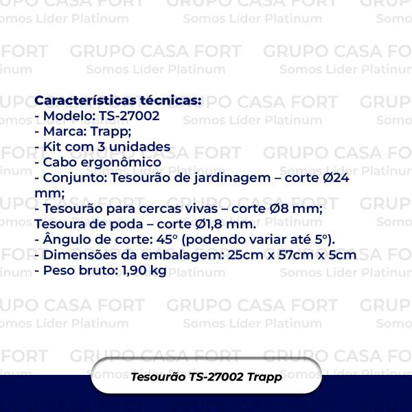 Imagem de Conjunto Tesouras Com 3 Unidades Trapp Para Poda Ts 27002