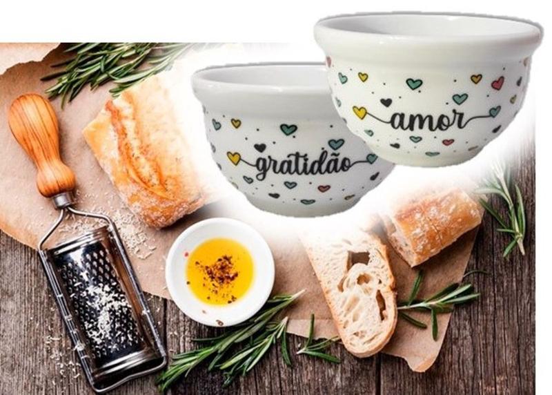 Imagem de Conjunto Tigela Bowl Sopeira Porcelana  Ramekin  Tabua Pinus Grande e Caixa Embalagem em MDF 