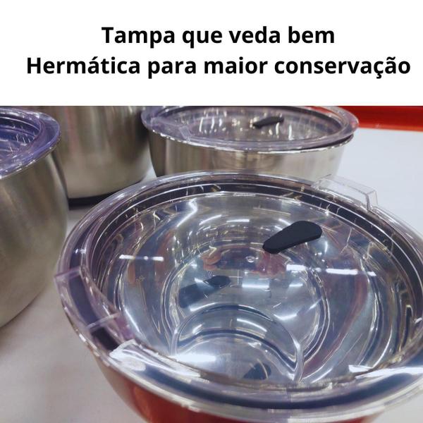 Imagem de Conjunto Tigela Inox Com Tampa Vedação 2L A 5L Silicone