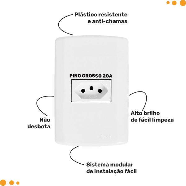 Imagem de Conjunto Tomada 20A 250v Pluzie Linha Modular 3 Pinos Grossos de Parede Elétrica Bivolt