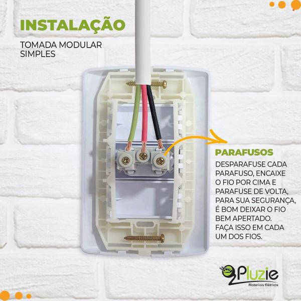 Imagem de Conjunto Tomada 20A 250v Pluzie Linha Modular Vermelho 3 Pinos Grossos de Parede Elétrica Bivolt