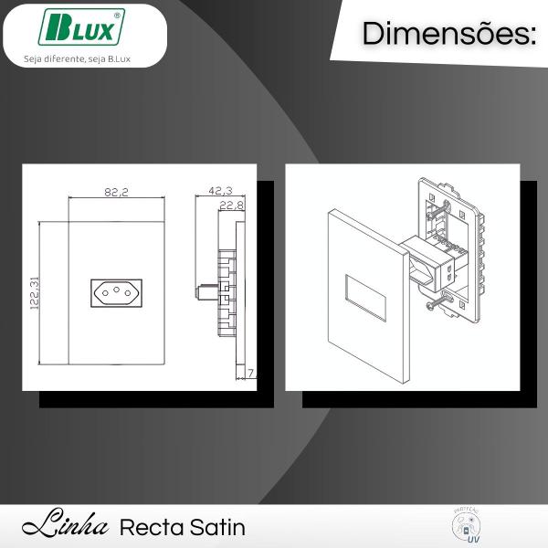 Imagem de Conjunto Tomada Dupla Recta Satin 10A Com Placa Prata/Cinza/Grafite - B.Lux