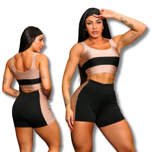 Imagem de Conjunto Top e Short Feminino Fitness Empina Bumbum Uv+50