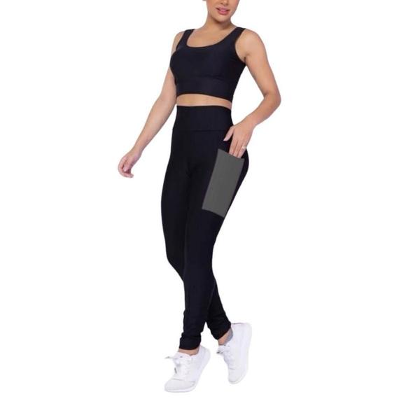 Imagem de Conjunto Top fitness ALÇA FINA bojo Feminino + CALÇA leg LEGGING BOLSOS Academia Corrida 626