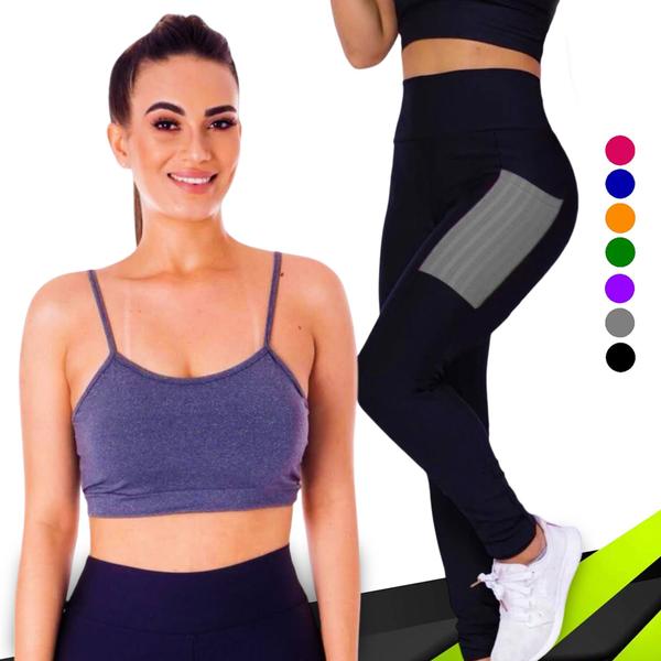 Imagem de Conjunto Top fitness ALÇA FINA bojo Feminino + CALÇA leg LEGGING BOLSOS Academia Corrida 626