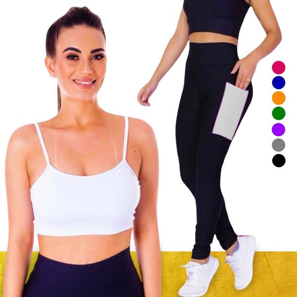 Imagem de Conjunto Top fitness ALÇA FINA bojo Feminino + CALÇA leg LEGGING BOLSOS Academia Corrida 626