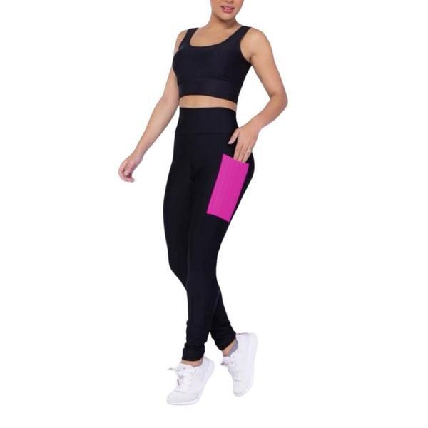 Imagem de Conjunto Top fitness ALÇA FINA bojo Feminino + Calça LEG LEGGING BOLSOS Academia Corrida 626